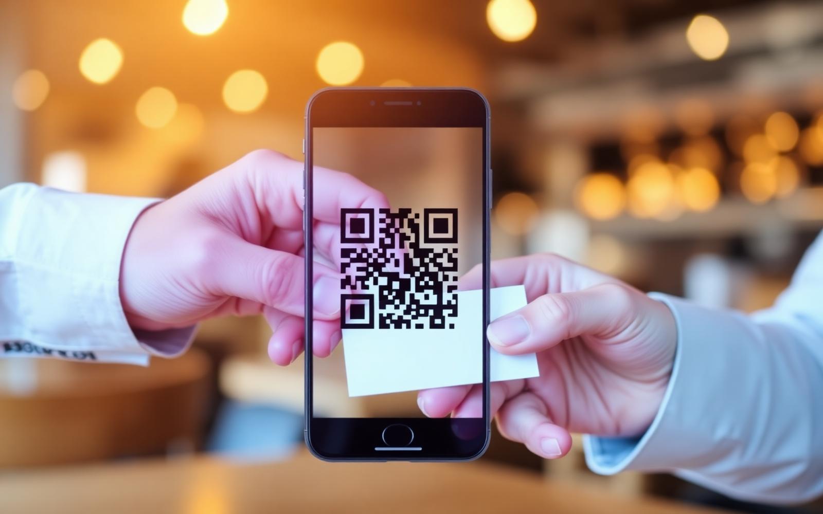 Professionals exchanging a smart card QR