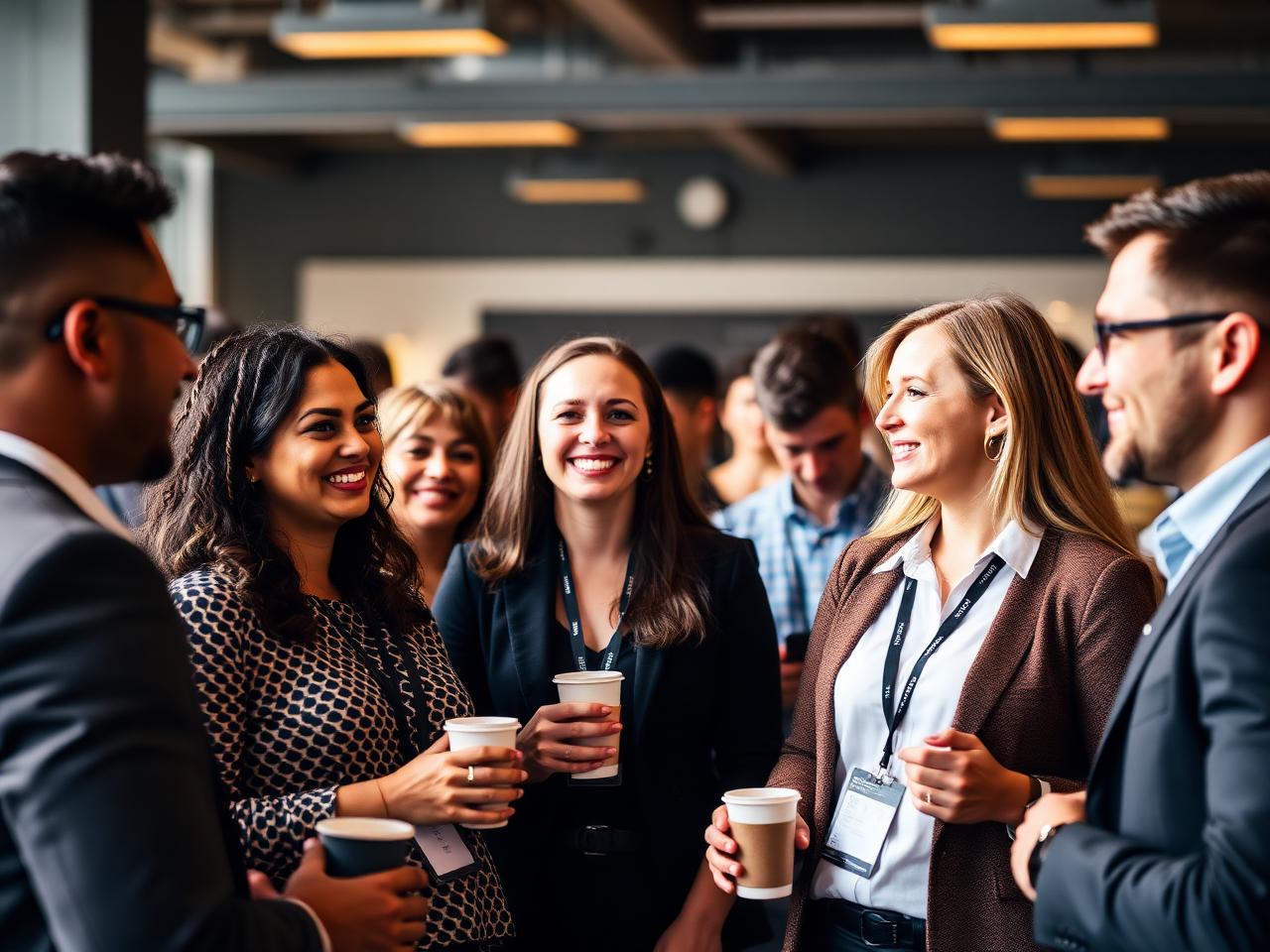 Diverse professionals networking at a business meetup